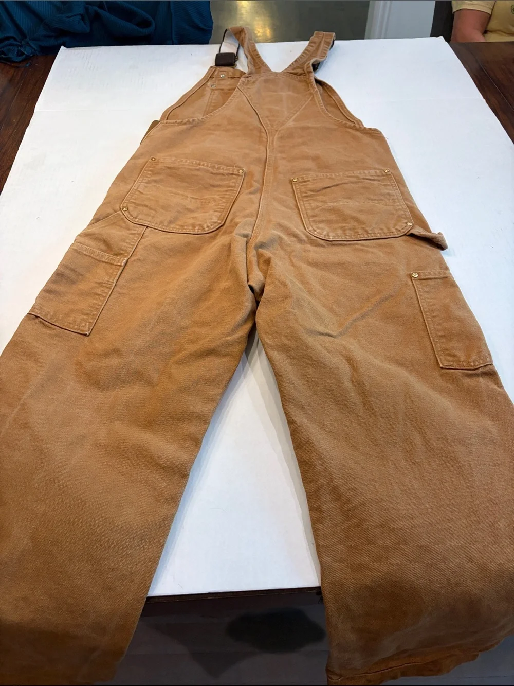 Carhartt Tan Duck Canvas Overalls with Dark Brown Straps